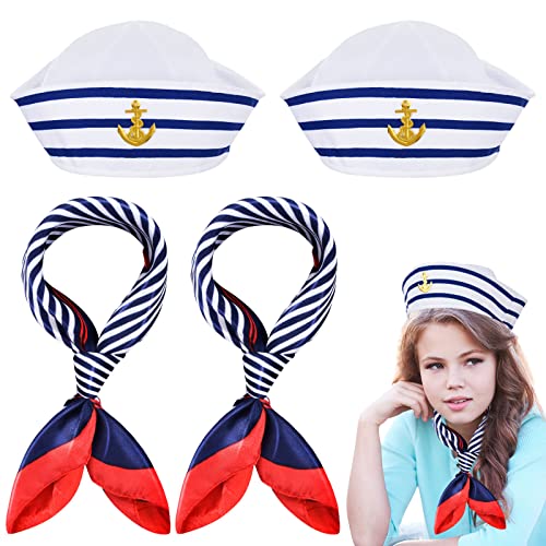 KFPPLXQ 4 Pcs Sailor Hats and Scarf Set for Women Men Halloween Costume Accessoory Dressing up Summer Sailor Costume Party Supplies - Image 1