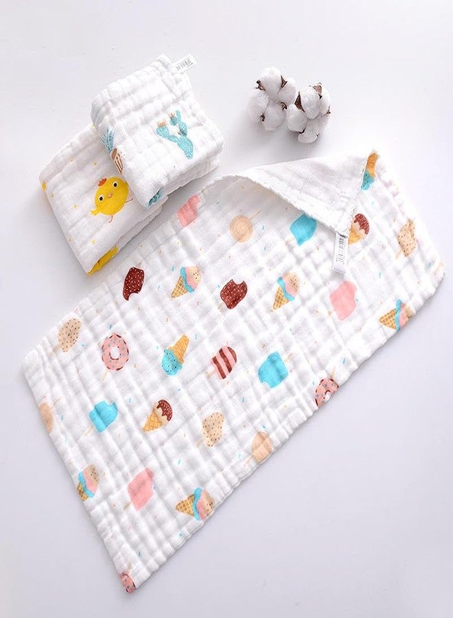 SEMITO Reusable Muslin Face Towels for Babies | Soft Cotton Washcloths & Napkins for Infants & Toddlers | Six Layer Muslin Cloth Extra Soft Hankies (5, White Printed - 25x50 Cm) - Image 1