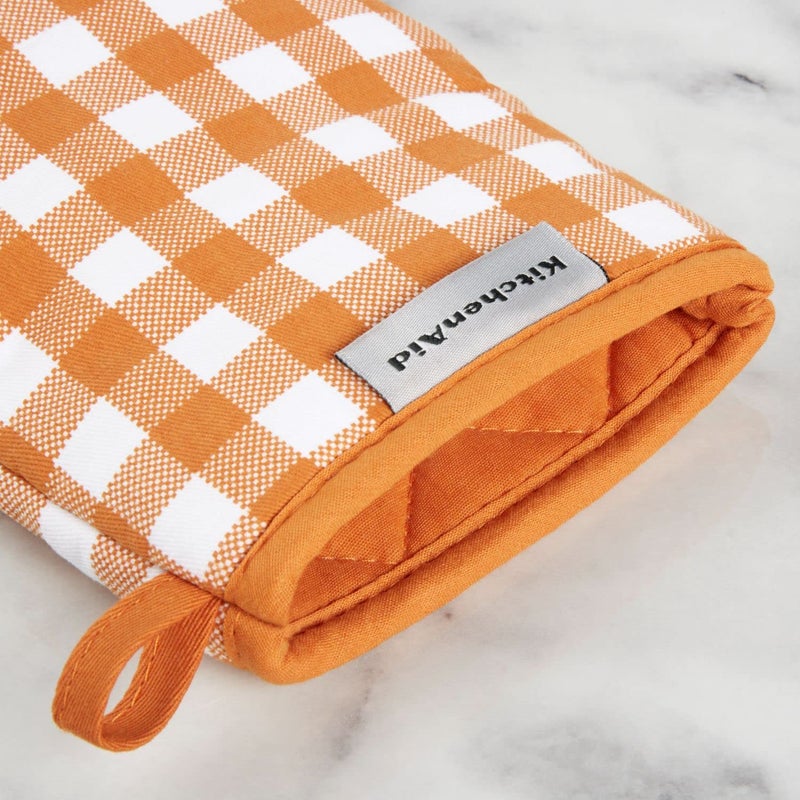 KitchenAid Gingham Mini Oven Mitt 2-Pack Set  Honey  5.5""x8"" - Image 2
