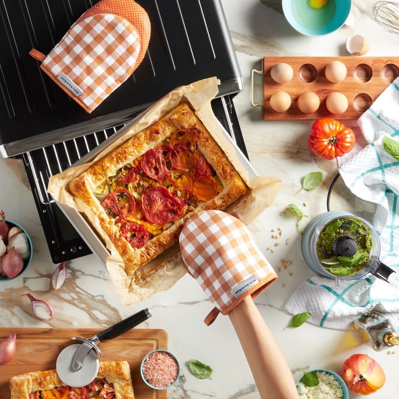 KitchenAid Gingham Mini Oven Mitt 2-Pack Set  Honey  5.5""x8"" - Image 4