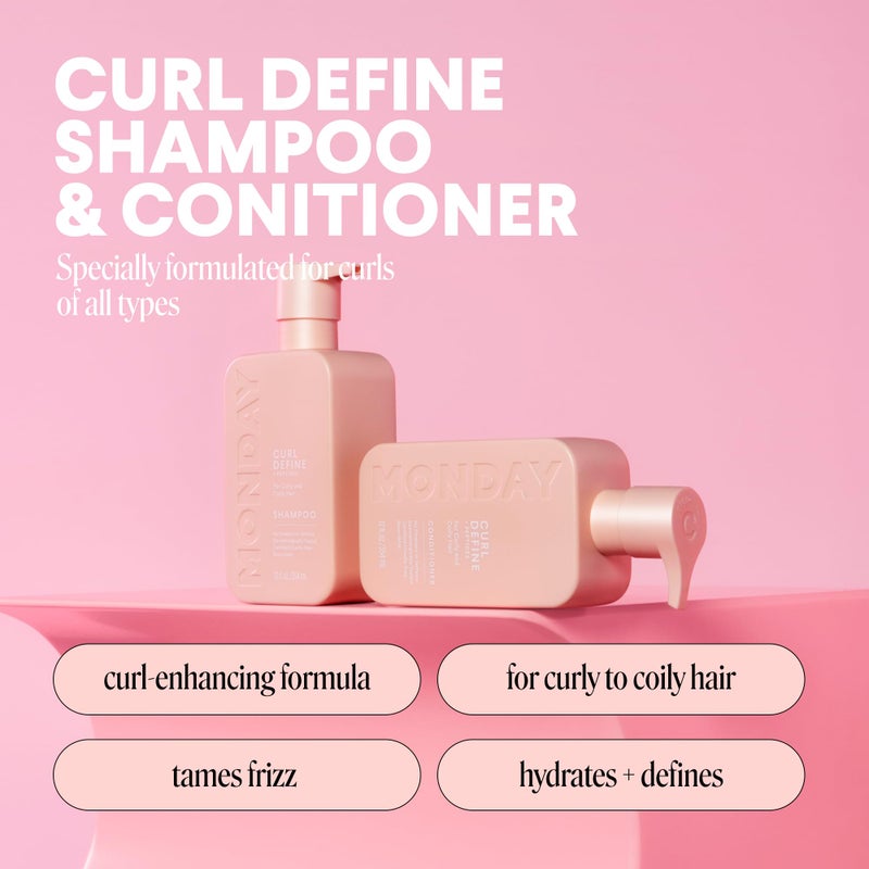 MONDAY HAIRCARE Curl Define Shampoo + Conditioner Set (2 Count) 12 oz Each Nourishes Curls, Tames Frizz, Coconut Oil and Shea Butter Enhance Shine, 100% Recyclable Bottle - Image 2