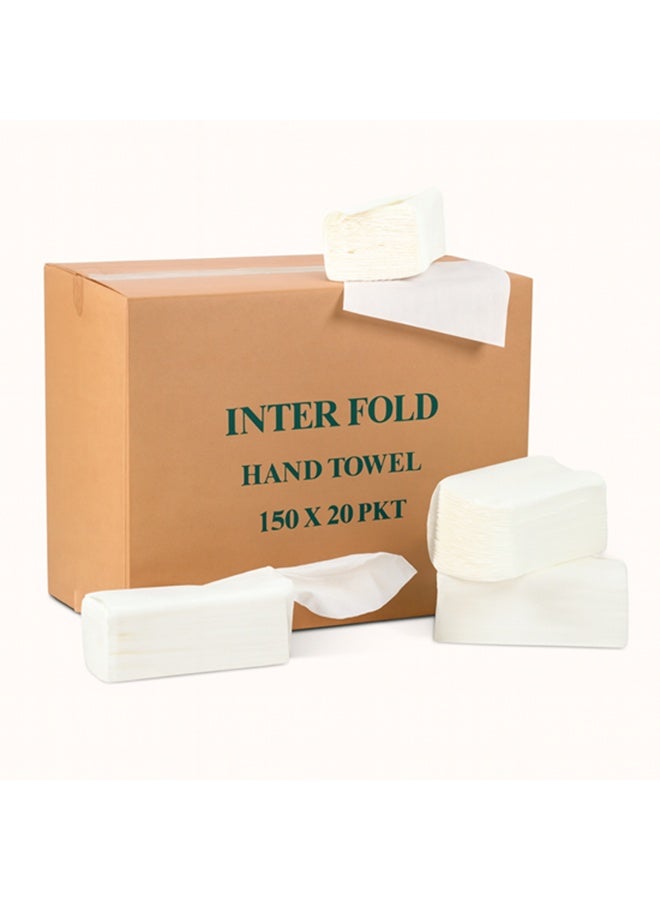 مناشف ورقية لليدين من إنترفولد، طبقتان - 150 ورقة لكل عبوة مغلفة - 20 عبوة في الكرتون - مناشف ورقية من إنترفولد للاستخدام المنزلي والمكتبي والتجاري - Image 3