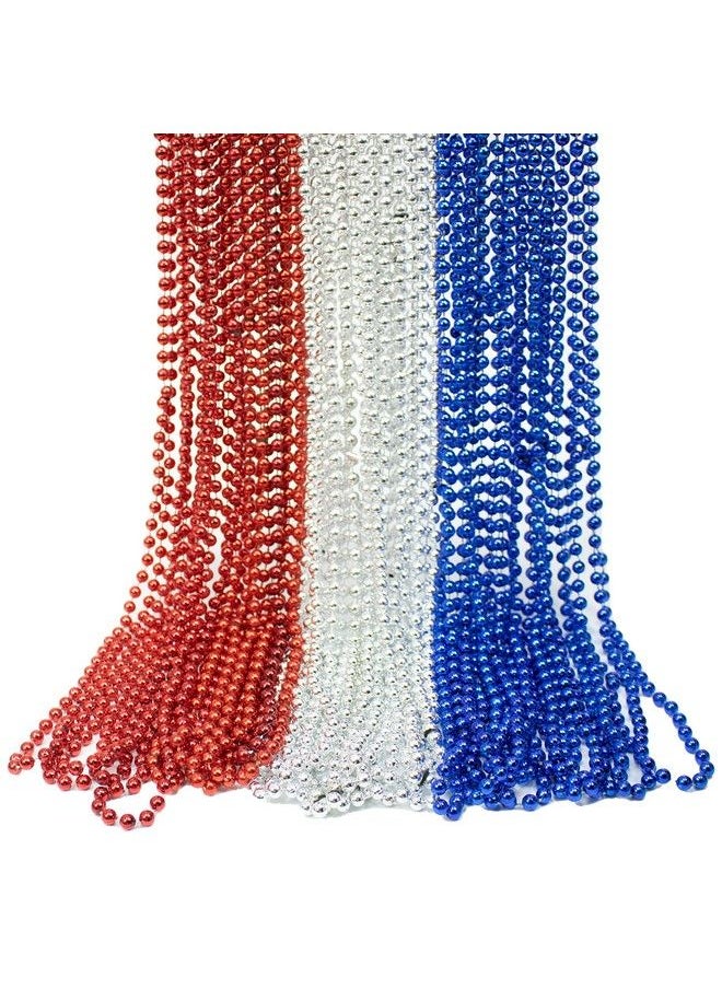 GiftExpress 72 Pack Of 33 Mardi Gras Beads Necklace Metallic Red White Blue Patriotic Beaded Necklace Mardi Gras Throws Party Beads Costume Necklaces  - Image 2