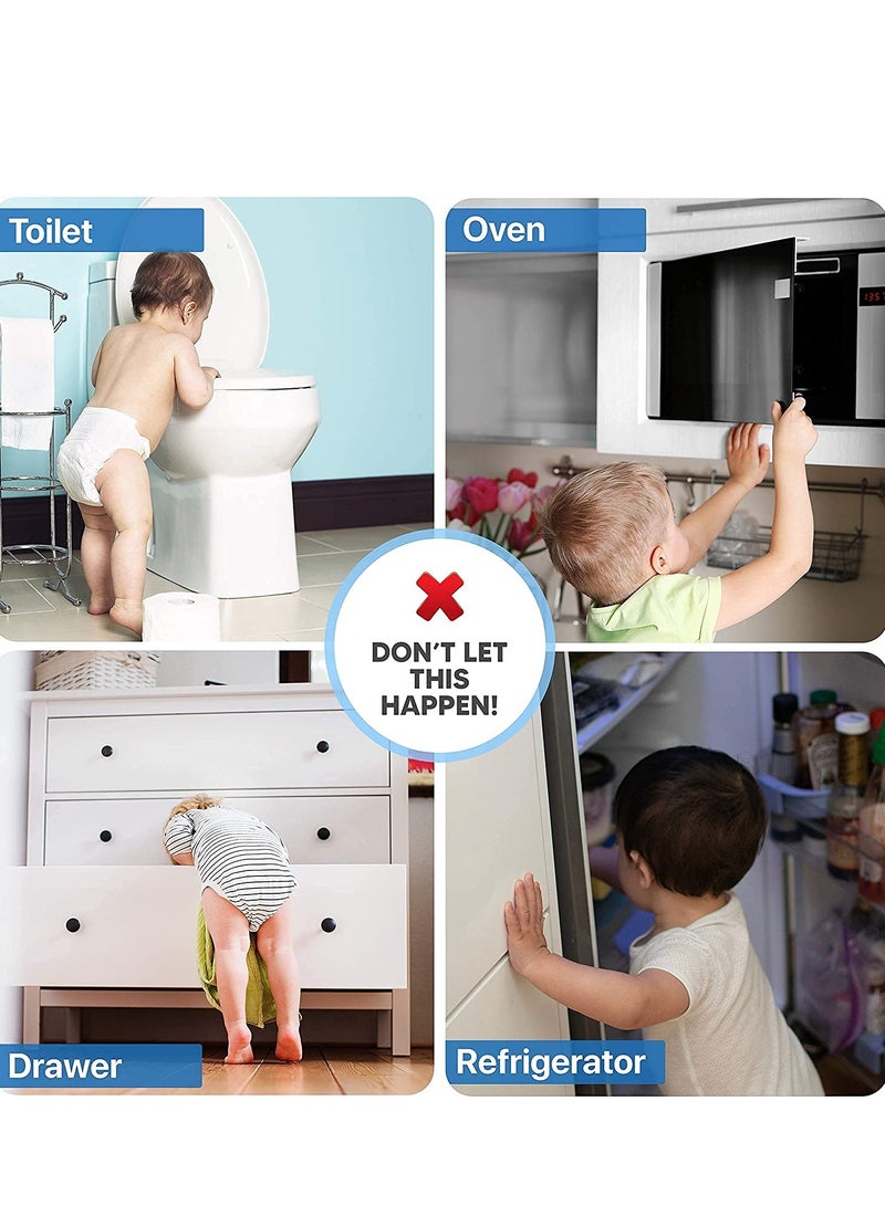 سكاي تاتش 6 قطع قفل أمان للأطفال أقفال أمان للأطفال متعددة الوظائف قابلة للتعديل بزر مزدوج للأطفال نظام مزلاج مضاد للمشبك للخزائن وأبواب خزانة الثلاجة وما إلى ذلك - Image 3