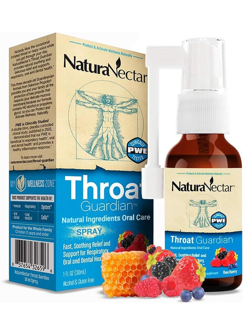 NaturaNectar NaturaNectar - Bee Propolis Throat Spray - Unique Throat Relief and Wellness Agent - Brazilian Bee Propolis Throat Guardian Spray - Ethical Beekeeping - Honey Bee Berry Flavor (1-Pack, 1.06 Fl Oz.) 