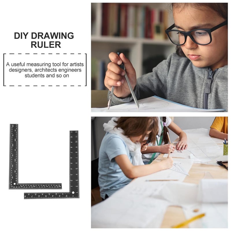 Kisangel 2 قطعة مجموعة مسطرة فولاذية أداة قياس زاوية متعددة الوظائف للرسم النجارة الحرف اليدوية DIY - Image 3
