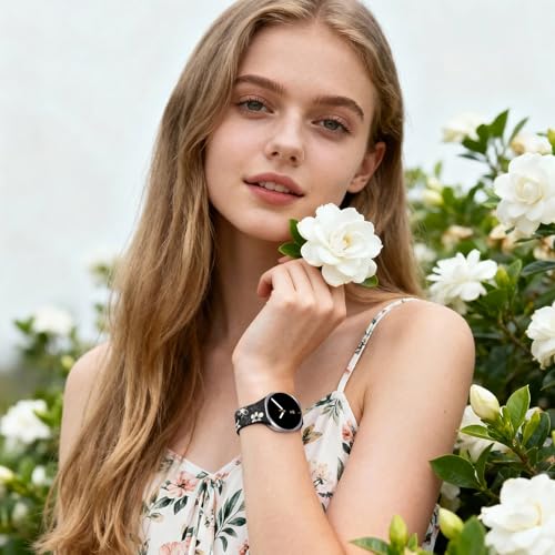 Witzon Floral Band Compatible with Samsung Galaxy Watch 8 Band 40mm 44mm, Samsung Galaxy Watch 8 Classic 46mm, Cute Soft Silicone No Gap Sport Strap Replacement for Women Men, Black - Image 2