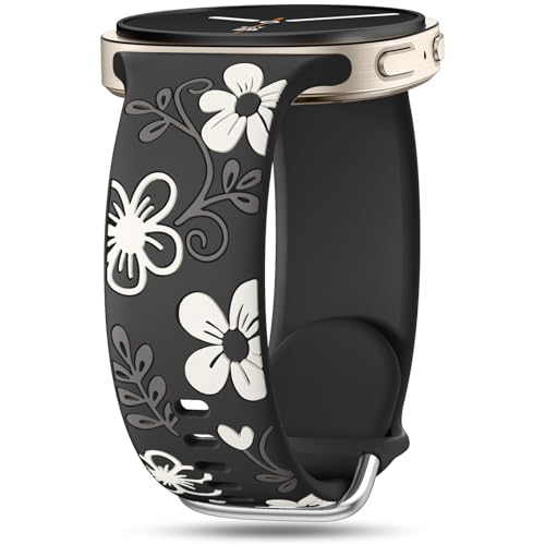 Witzon Floral Band Compatible with Samsung Galaxy Watch 8 Band 40mm 44mm, Samsung Galaxy Watch 8 Classic 46mm, Cute Soft Silicone No Gap Sport Strap Replacement for Women Men, Black - Image 1