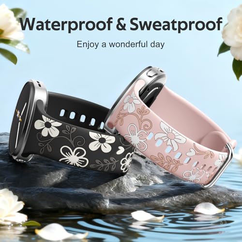 Witzon Floral Band Compatible with Samsung Galaxy Watch 8 Band 40mm 44mm, Samsung Galaxy Watch 8 Classic 46mm, Cute Soft Silicone No Gap Sport Strap Replacement for Women Men, Black - Image 4