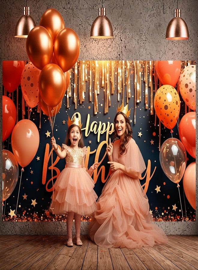 LUUFILx Black Orange Happy Birthday Banner Backdrop for Women Men Gold Glitter Balloon Stars Birthday Photography Background Photo Booth Props for Girls Boys Bday Party Wall Decorations Supplies 71x43 inch - Image 2