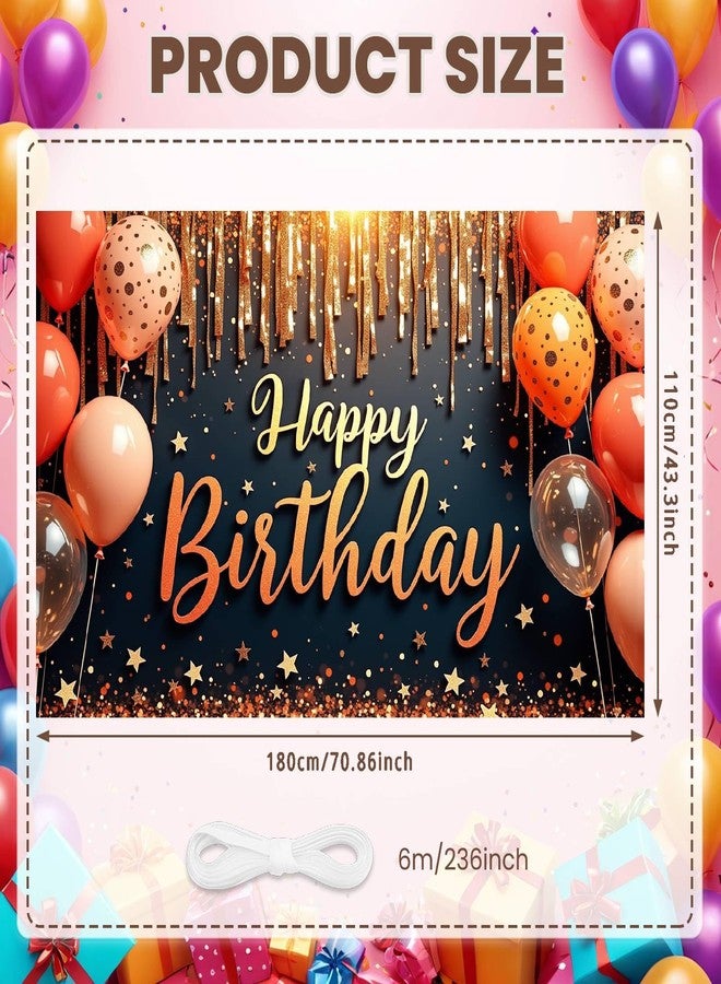 LUUFILx Black Orange Happy Birthday Banner Backdrop for Women Men Gold Glitter Balloon Stars Birthday Photography Background Photo Booth Props for Girls Boys Bday Party Wall Decorations Supplies 71x43 inch - Image 3