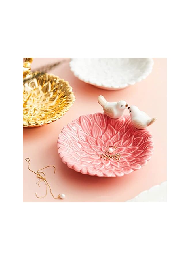KASTWAVE Trinket Tray, KASTWAVE Ceramic Jewelry Dish Trinket Tray Necklace and Earring Holder for Women Home Decor Birthday Wedding Gift for Mom Friend Girlfriend (Pink Twin Birds) - Image 2