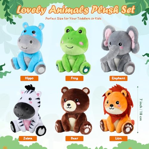 RoundFunny 6 Pcs Forest Animals Toys 7 Inch Zebra Lion Hippo Bear Elephant Frog Large Stuffed Animals Bulk for Woodland Baby Showers Party Decor Birthday Gifts Classroom Teacher Student Awards - Image 5
