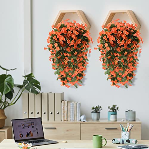 ZFProcess Artificial Fake Hanging Flowers Plants for Outdoor Fall Decoration, 2PCS Faux Silk Violet UV Resistant Look Real Trailing Vines for Outside Home Planter Porch Patio Mums Autumn Decor(Orange) - Image 3