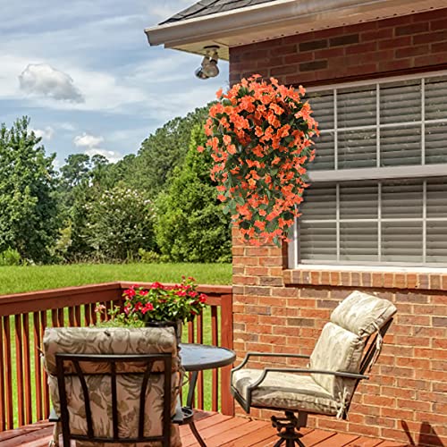 ZFProcess Artificial Fake Hanging Flowers Plants for Outdoor Fall Decoration, 2PCS Faux Silk Violet UV Resistant Look Real Trailing Vines for Outside Home Planter Porch Patio Mums Autumn Decor(Orange) - Image 5