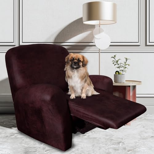ANARACHON Leather Like Recliner Chair Covers Heavy Duty 4 Pieces Recliner Cover for Recliner Chair Leather Cover for Recliner slipcovers Washable for Pets Wine - Image 3
