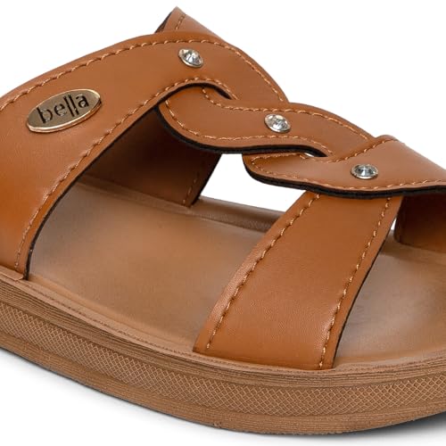 Bella by Labella Women Fashion Flat Slip On Tan Sandal | Durable | Stylish | Comfortable | Slip Resistant | Lightweight and Breathable | 5 UK - Image 5