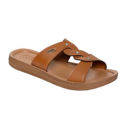 Bella by Labella Women Fashion Flat Slip On Tan Sandal | Durable | Stylish | Comfortable | Slip Resistant | Lightweight and Breathable | 5 UK - Image 1