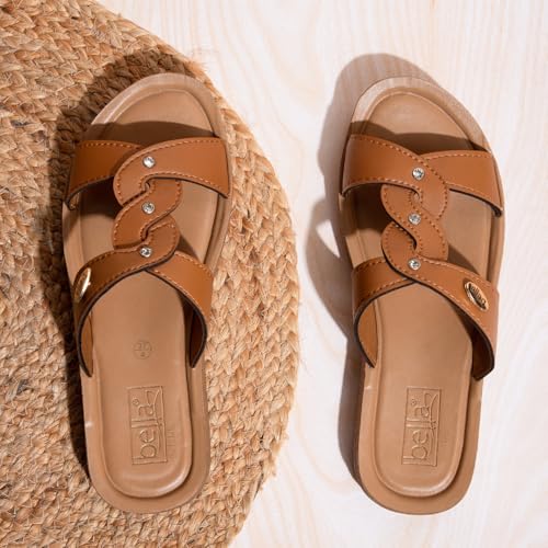 Bella by Labella Women Fashion Flat Slip On Tan Sandal | Durable | Stylish | Comfortable | Slip Resistant | Lightweight and Breathable | 5 UK - Image 3
