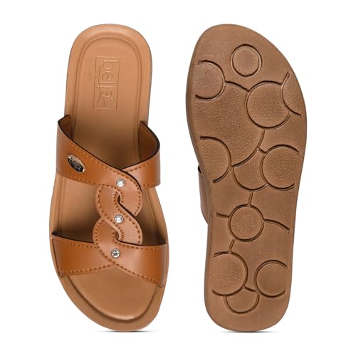 Bella by Labella Women Fashion Flat Slip On Tan Sandal | Durable | Stylish | Comfortable | Slip Resistant | Lightweight and Breathable | 5 UK - Image 4