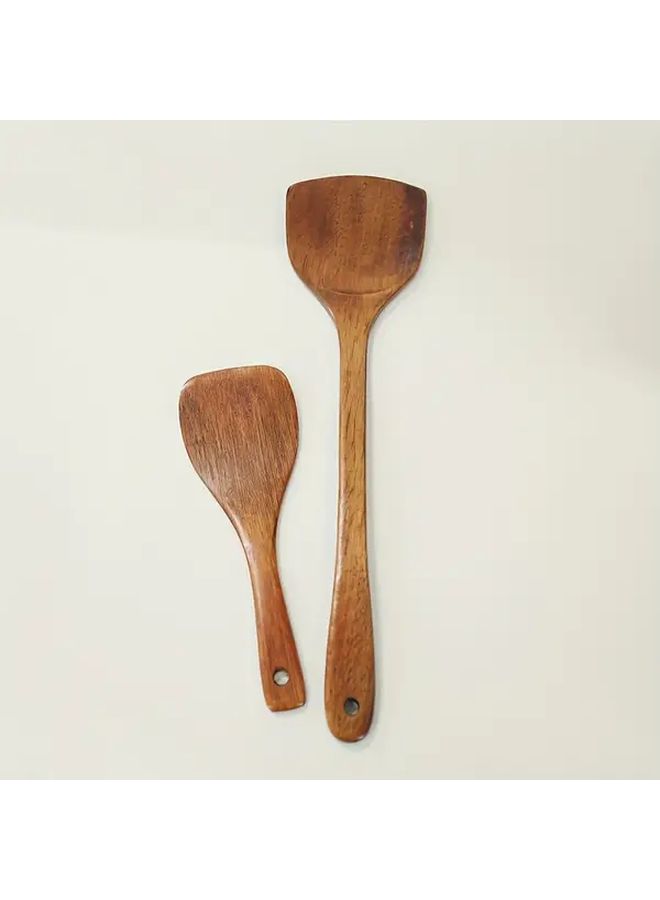 One Wooden Spatula Long Handle Heat Resistant Kitchen Tool Compatible With Non Stick Frying Pans For Stir Frying Safe For The Pan Ideal For Home Cooking 1pc - Image 3