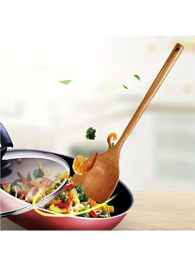 One Wooden Spatula Long Handle Heat Resistant Kitchen Tool Compatible With Non Stick Frying Pans For Stir Frying Safe For The Pan Ideal For Home Cooking 1pc - Image 5