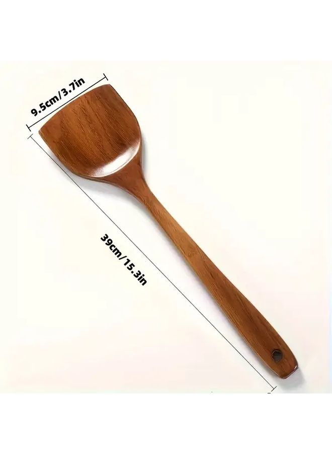 One Wooden Spatula Long Handle Heat Resistant Kitchen Tool Compatible With Non Stick Frying Pans For Stir Frying Safe For The Pan Ideal For Home Cooking 1pc - Image 2