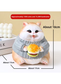 2024 Food Cat Can Enter And Exit Piggy Bank 3-10 Years Old To Cultivate Savings Habits Children's Piggy Bank-Color:Foodie Cat-burger-Size:Large (available For Storage And Retrieval) Piggy Bank