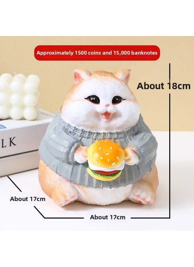 Generic - 2024 Food Cat Can Enter And Exit Piggy Bank 3-10 Years Old To Cultivate Savings Habits Children's Piggy Bank-Color:Foodie Cat-burger-Size:Large (available For Storage And Retrieval) Piggy Bank - Image 1