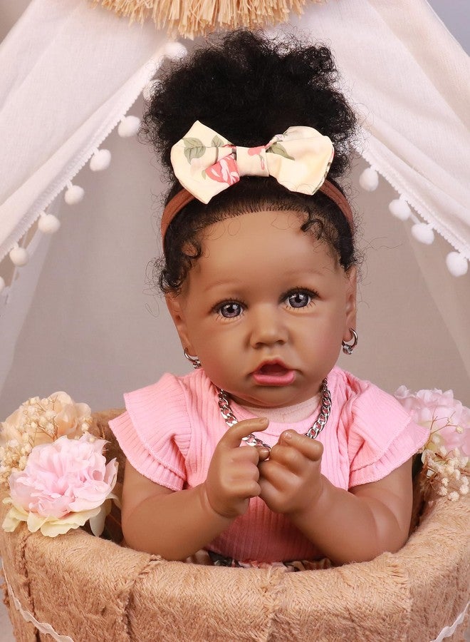 HOOMAI Lifelike Reborn Baby Dolls with Soft Body African American Realistic Girl Doll 22.8 Inch Best Birthday Gift Set - Image 1