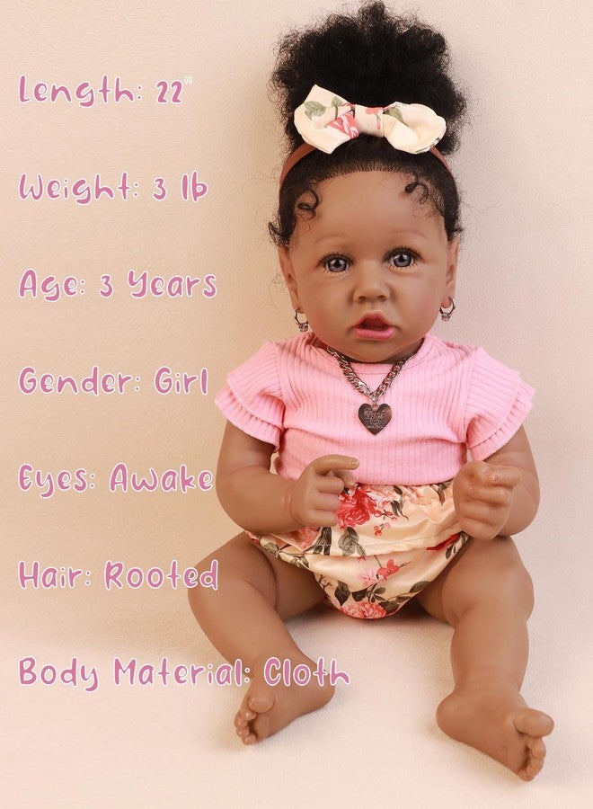 HOOMAI Lifelike Reborn Baby Dolls with Soft Body African American Realistic Girl Doll 22.8 Inch Best Birthday Gift Set - Image 4
