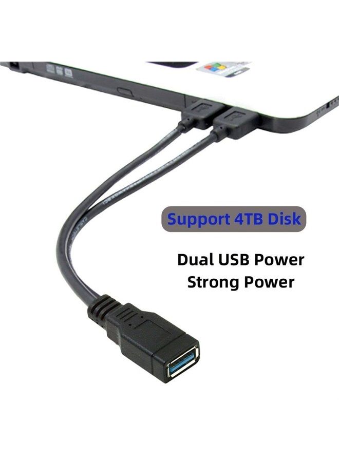 Cablecc كابل تمديد طاقة بيانات USB 3.0 أنثوي إلى مزدوج USB ذكر إضافي باللون الأسود لمحرك الأقراص الصلبة المحمول 2.5 بوصة - Image 2