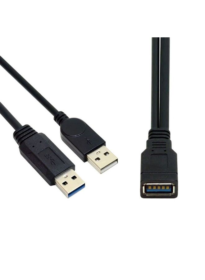 Cablecc كابل تمديد طاقة بيانات USB 3.0 أنثوي إلى مزدوج USB ذكر إضافي باللون الأسود لمحرك الأقراص الصلبة المحمول 2.5 بوصة - Image 1