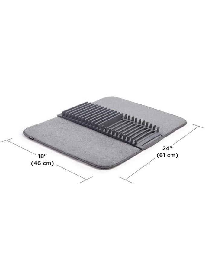 2-in-1 Dish Drying Rack with Absorbent Microfiber Mat, Removable Rust-Resistant Rack, Non-Slip Mat, Machine Washable, Ideal for Small Kitchens, Space-Saving Dish Organizer, Grey - Image 4