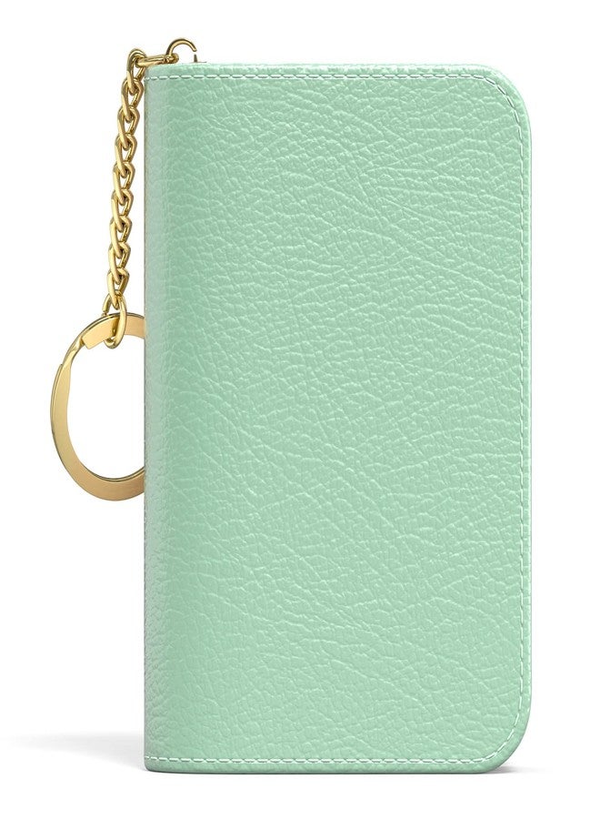 Aiawoxc Credit Card Holder for Women, Small RFID Wallet Slim Leather Business Card Organizer Case with Zipper and Keychain, A-Green, Card Holder, Modern - Image 1