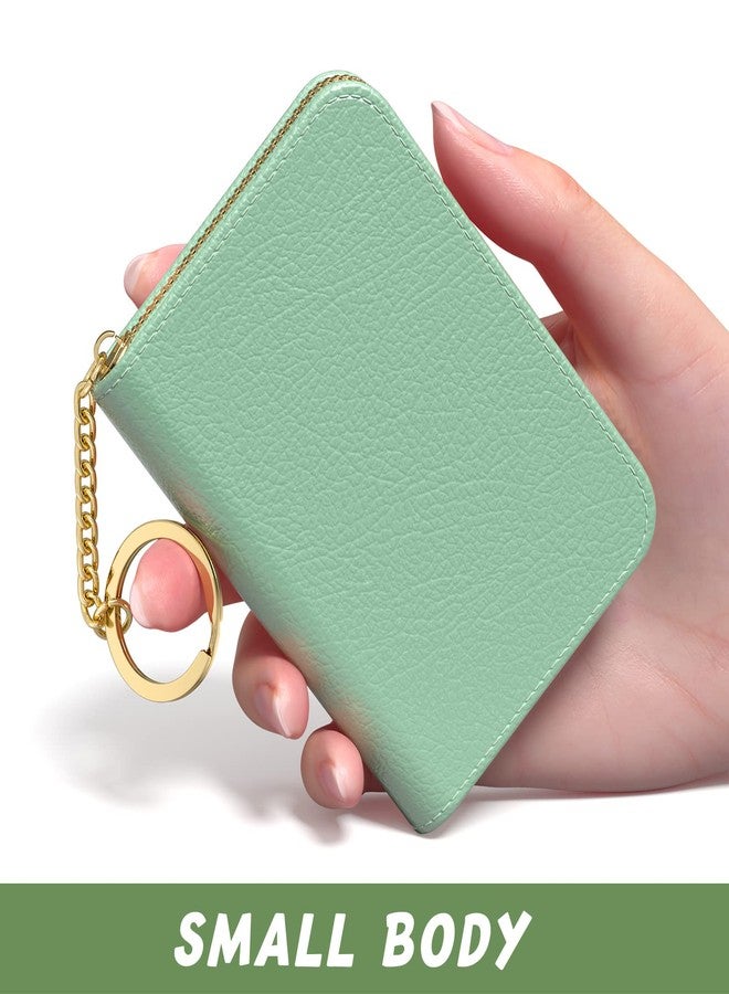 Aiawoxc Credit Card Holder for Women, Small RFID Wallet Slim Leather Business Card Organizer Case with Zipper and Keychain, A-Green, Card Holder, Modern - Image 2