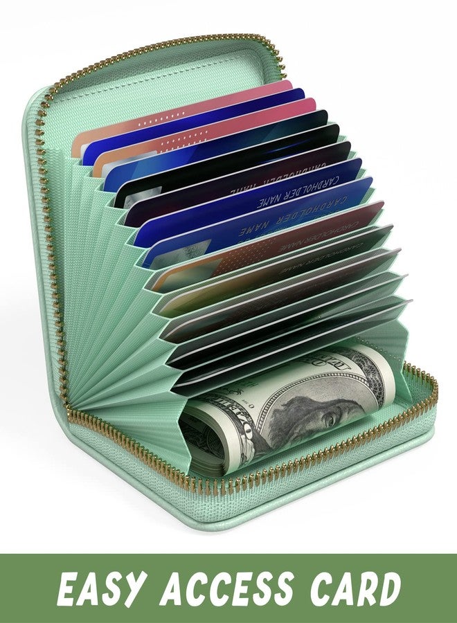 Aiawoxc Credit Card Holder for Women, Small RFID Wallet Slim Leather Business Card Organizer Case with Zipper and Keychain, A-Green, Card Holder, Modern - Image 5