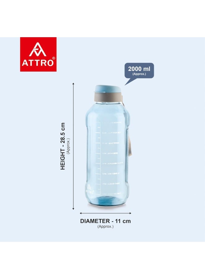 ATTRO Ultra Pro 2 Motivational 2L BPA-Free Water Bottle with Leak-Proof Flip-Top Cap, Nylon Strap and Stylish Blue Color for Daily Hydration, Plastic - Image 3