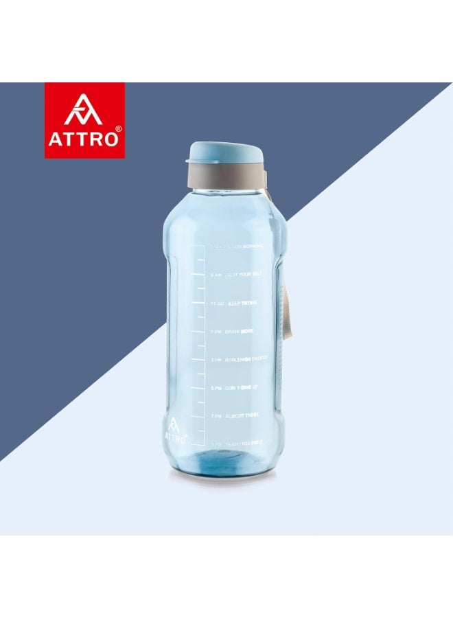 ATTRO Ultra Pro 2 Motivational 2L BPA-Free Water Bottle with Leak-Proof Flip-Top Cap, Nylon Strap and Stylish Blue Color for Daily Hydration, Plastic - Image 2