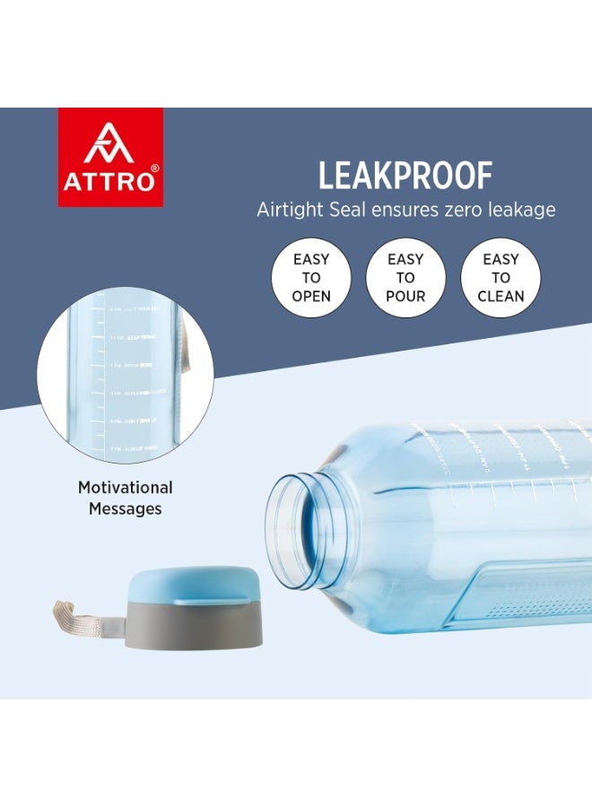 ATTRO Ultra Pro 2 Motivational 2L BPA-Free Water Bottle with Leak-Proof Flip-Top Cap, Nylon Strap and Stylish Blue Color for Daily Hydration, Plastic - Image 5