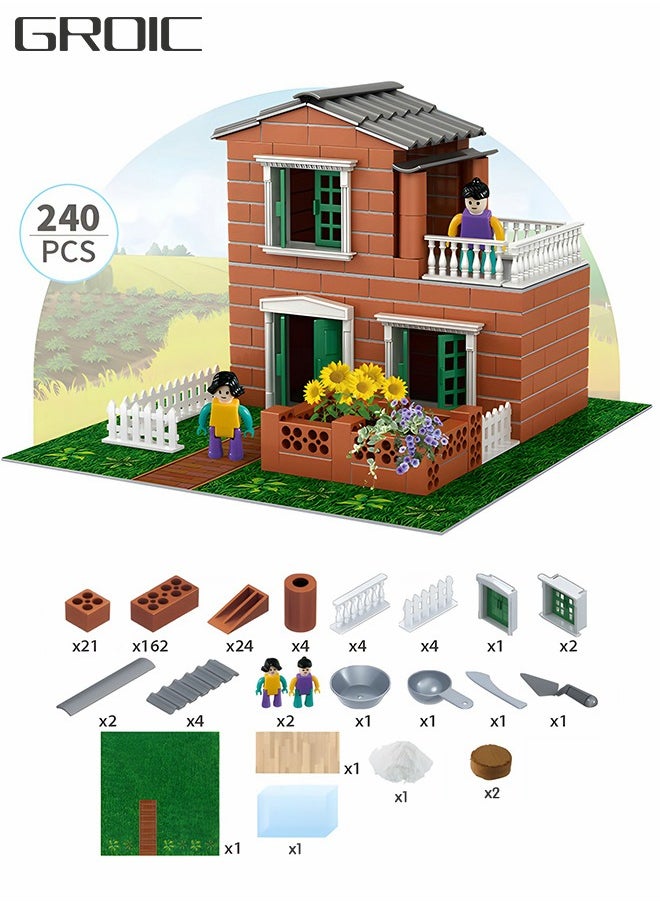 GROIC Building Kit for Kids,DIY Villa Building Set with Simulated Brick,Pretend Architect Construction Toy,Mini Garden Accessories,STEM Building Toy  - Image 1