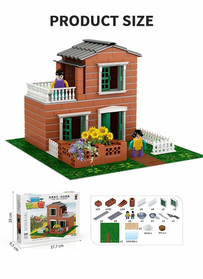 Building Kit for Kids,DIY Villa Building Set with Simulated Brick,Pretend Architect Construction Toy,Mini Garden Accessories,STEM Building Toy