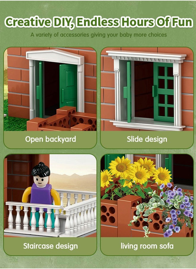 GROIC Building Kit for Kids,DIY Villa Building Set with Simulated Brick,Pretend Architect Construction Toy,Mini Garden Accessories,STEM Building Toy  - Image 2