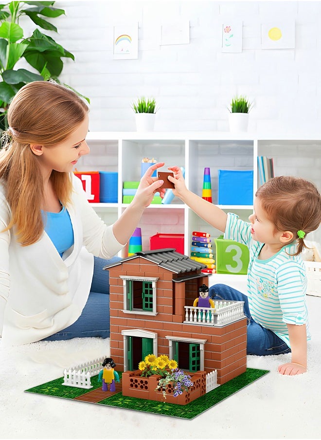 Building Kit for Kids,DIY Villa Building Set with Simulated Brick,Pretend Architect Construction Toy,Mini Garden Accessories,STEM Building Toy