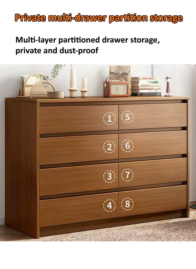 Multipurpose Use Modern Style Invisible Handle Design Wooden Chest of 8 Drawers Ample Storage Rack Display Rack Table TV Stand Sofa Side Table Console Table for Bedroom Living Room Home Furniture 90x40x104 cm