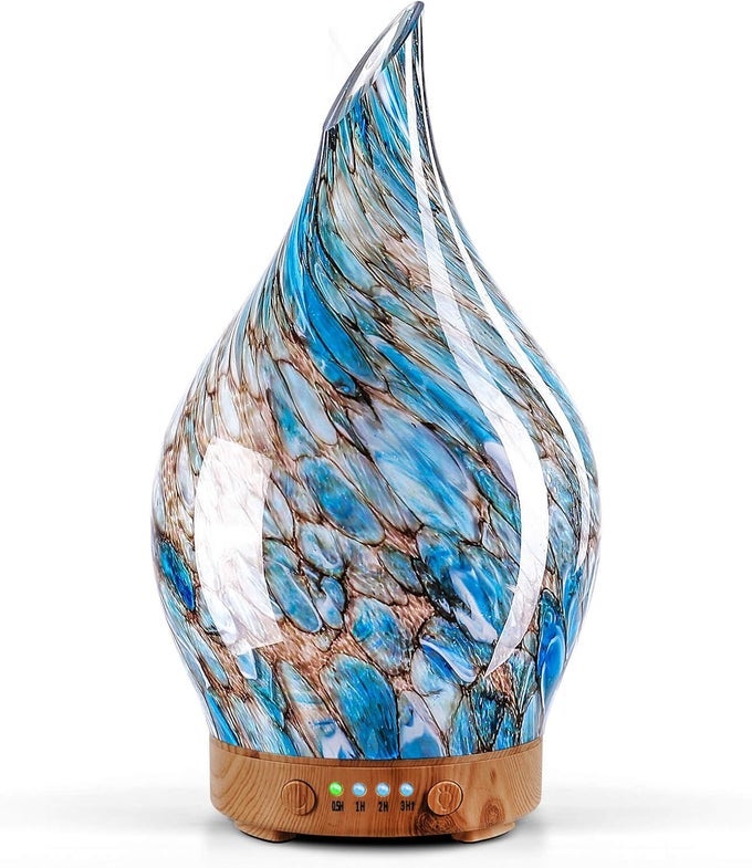150ML GLASS ESSENTIAL OIL DIFFUSER AROMATHERAPY ULTRASONIC COOL MIST HUMIDIFIER 6 RUNNING HOURS WATERLESS AUTO-OFF AIR DIFFUSERS FOR SLEEPING,YOGA,OFFICE WORKING SPA AND REST (LIGHT BLUE)