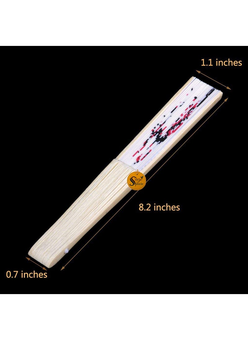 Sage Square Sage Square Handheld Folding Chinese Fan Vintage Fabric Folding Fan for Wedding Dance DecorationBirthday Party Photo Booth Random Pack of 4  - Image 3