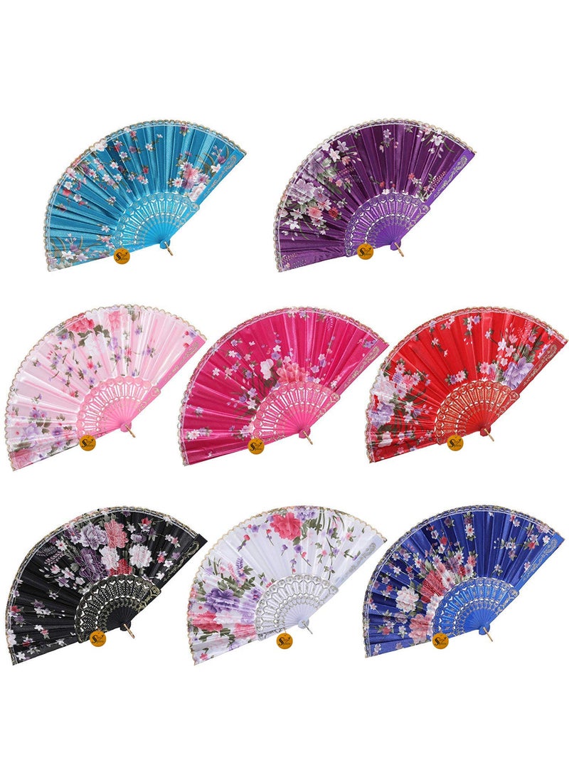Sage Square Sage Square Handheld Folding Chinese Fan Vintage Fabric Folding Fan for Wedding Dance DecorationBirthday Party Photo Booth Random Pack of 4  - Image 1