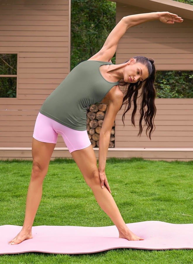 ATTRACO Yoga Tank Tops for Women with Built in Bra Slim Fit Racerback Tank Gym Top Army Green L - Image 4
