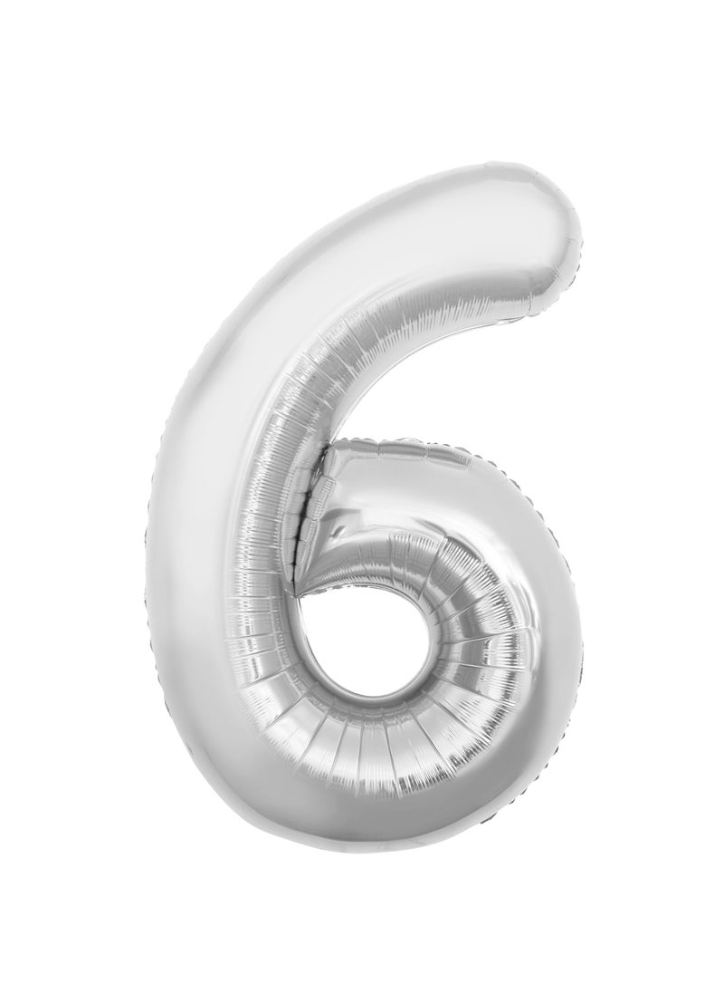 Party Zone Silver Foil Balloon Number 6 53" 